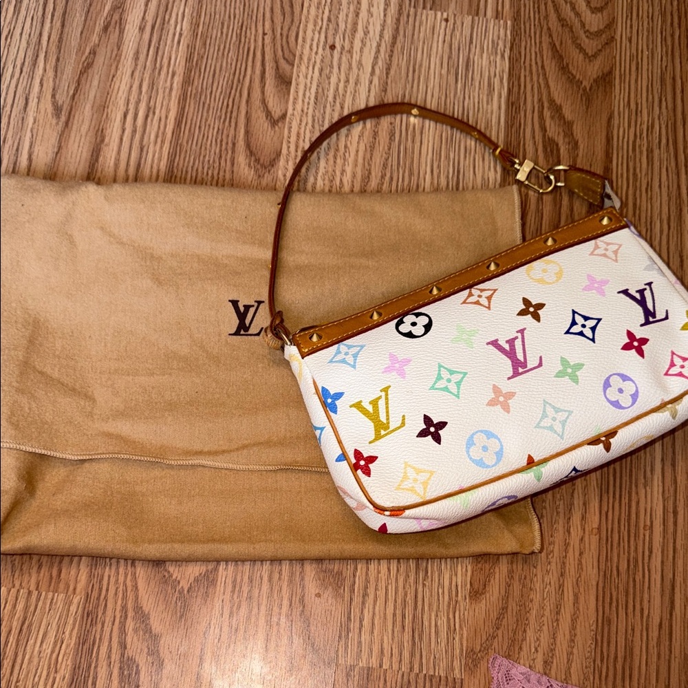 Vintage Louis Vuitton monogram white/multicolor pochette accessoires purse